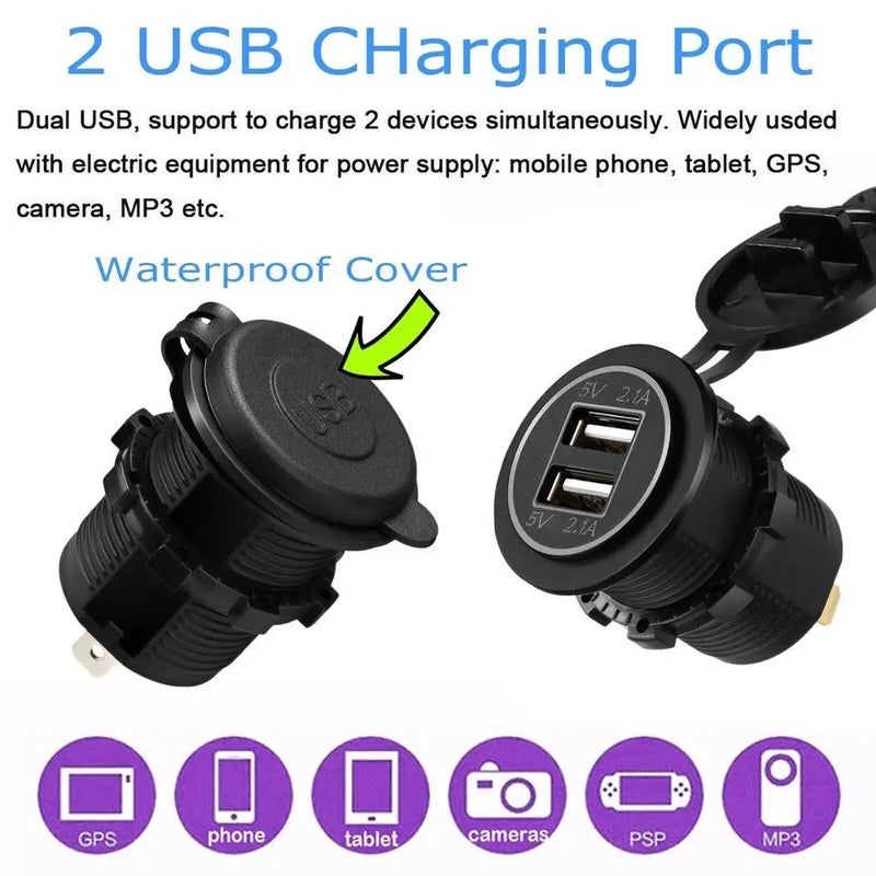 Bluejw 12V/24V Car Cigarette Lighter Socket with Dual 2.1A USB Charger, LED Power Outlet Adapter for Automobile, Boat, Marine, RV, Bus - Image 4